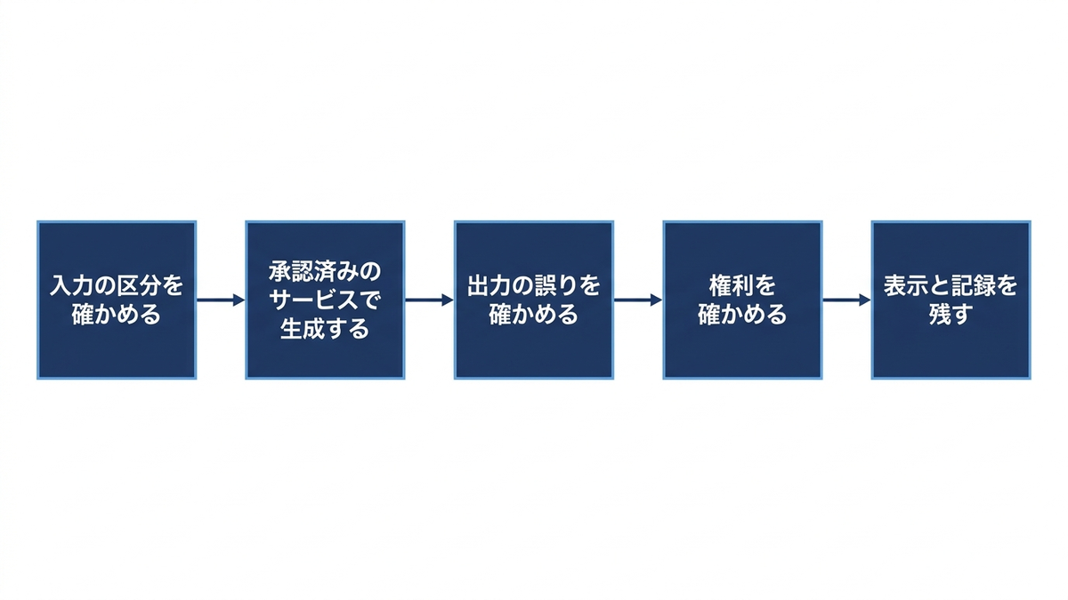 生成AIを業務で使うときの確認の流れを示す図